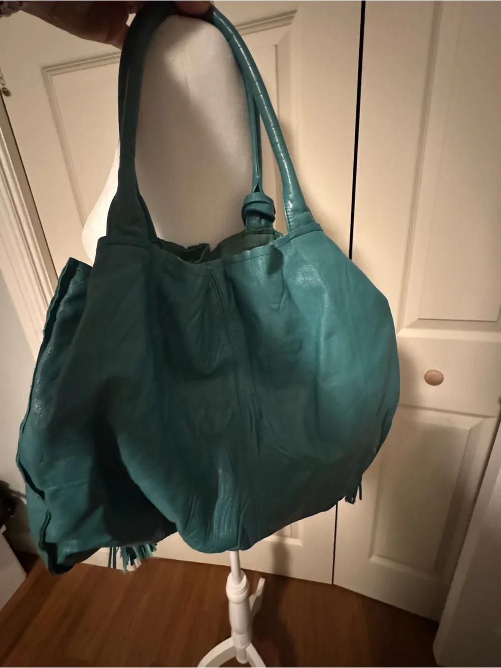MS by Martine Sitbon Paris Teal Leather Drawstring Bucket Bag